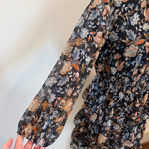 Express Long Sheer Sleeve Ruffled Floral Dress Size Medium - Picture 3 of 14